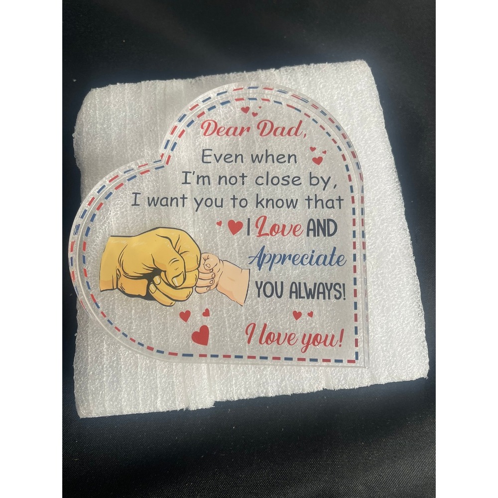 Dear Dad Heart Acrylic Plaque Fist Bump Sentimental Father Gift Clear 5x4.5in